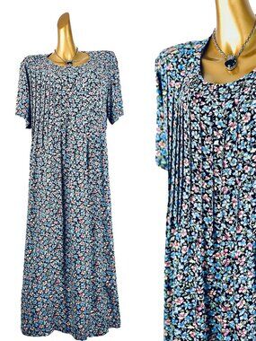 Cottagecore dress print maxi empire waist bohemian grunge XL